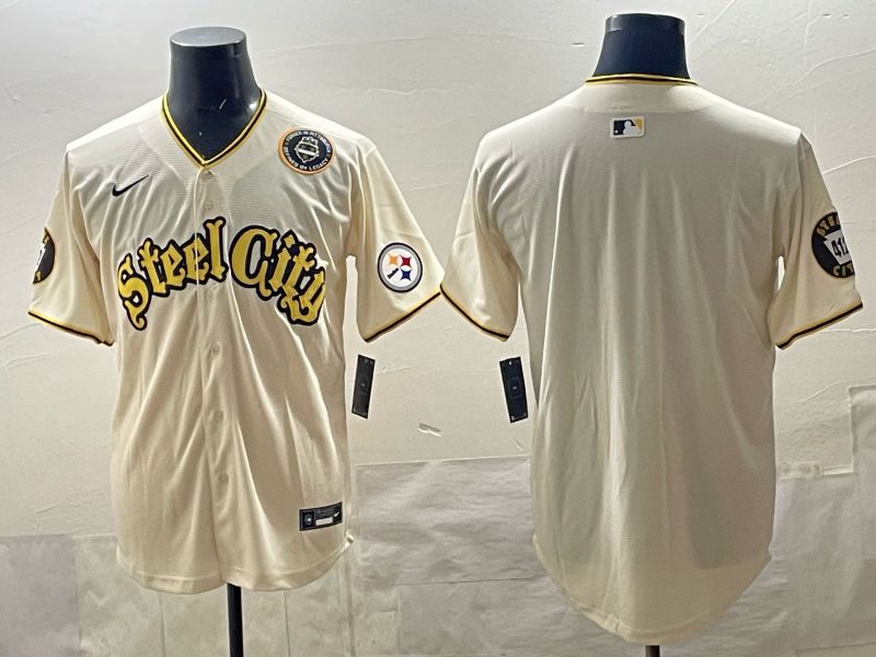 Men 2025 Nike Pittsburgh Steelers Blank Cream Limited NFL Jersey style 04